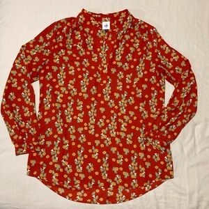 CAbi Red Floral Button Down Blouse